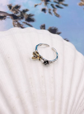 新款复古泰银蜜蜂花朵戒指女简约气质个性做旧ins风潮人饰品