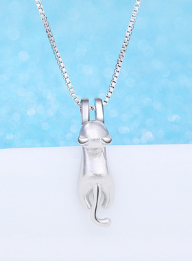 新品欧美时尚猫咪项链女个性喷沙面甜美攀爬猫项链韩版锁骨链饰品