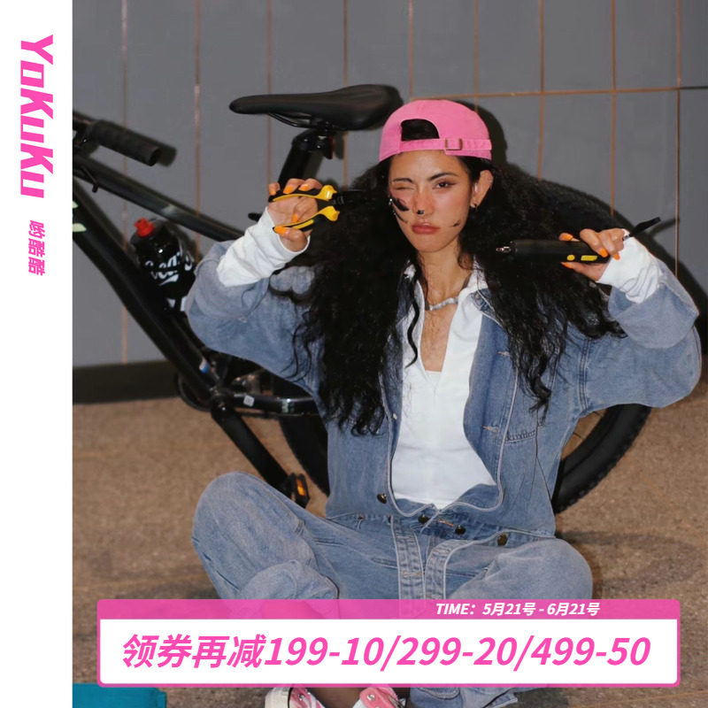 哟酷酷 秋冬季小众设计感牛仔裤女宽松气质辣妹街头个性连体衣女
