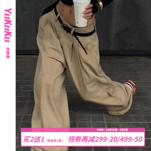 复古休闲裤 美式 高腰宽松直筒显瘦卫裤 百搭工装 哟酷酷 阔腿裤 秋季