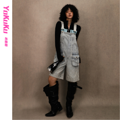 哟酷酷时尚百搭背带牛仔裤女