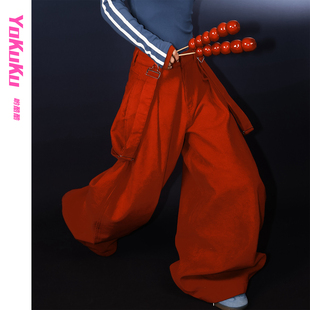 哟酷酷（时髦好莱坞）冬季加厚休闲裤女可拆卸背带灯芯绒阔腿裤女