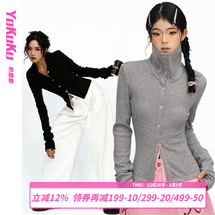 午夜巴黎 针织衫 假两件个性 显瘦长袖 女 拼接上衣女修身 哟酷酷