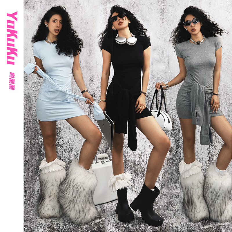 哟酷酷时尚简约飞机袖裙子女