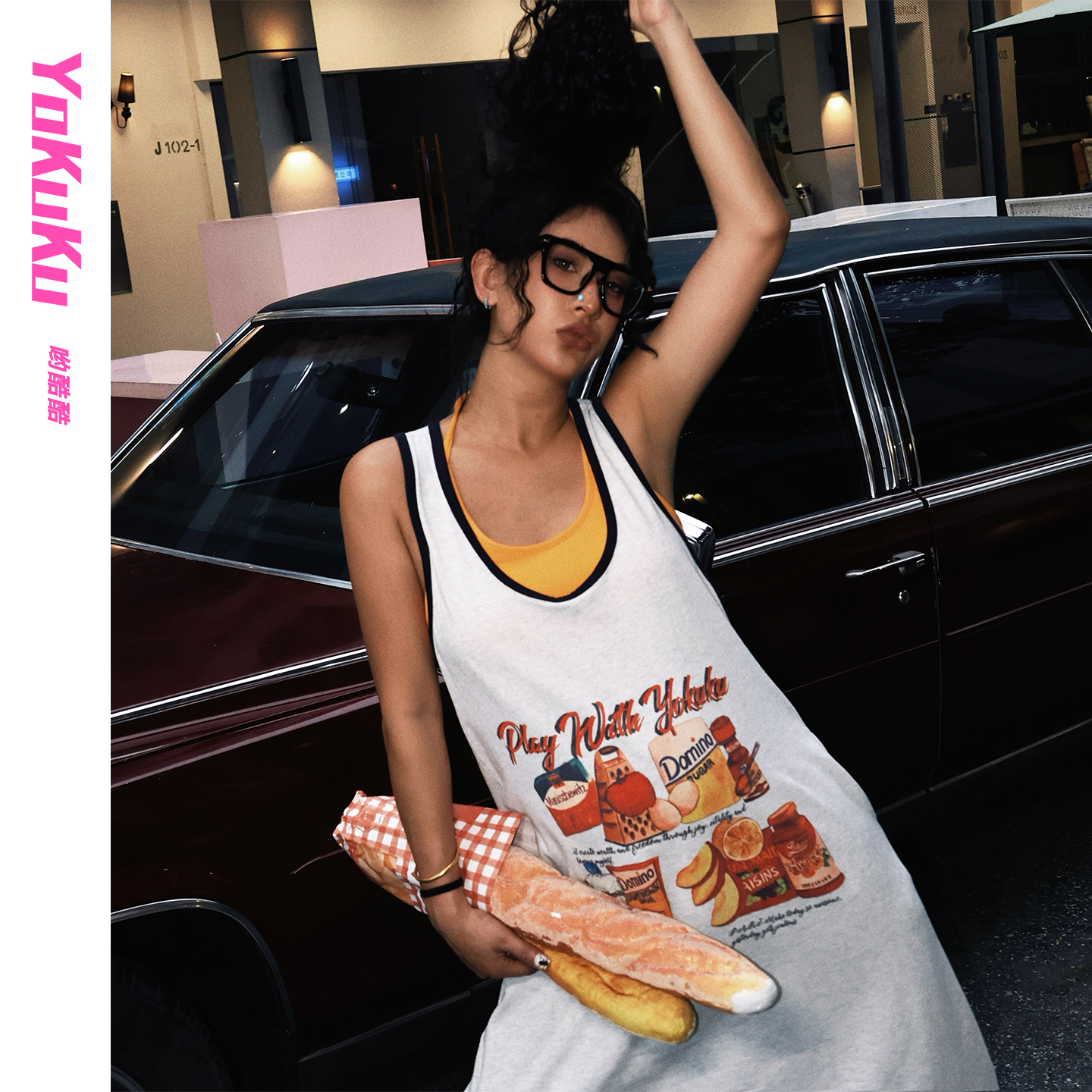 哟酷酷复古印花吊带连衣裙女