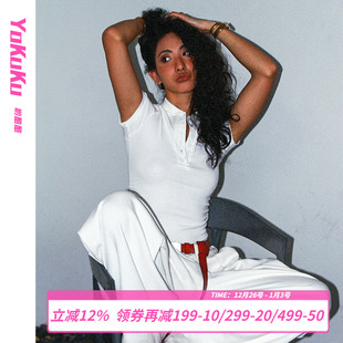 T恤女设计感修身 正肩白色短袖 显瘦休闲Polo领上衣女 春夏季 哟酷酷