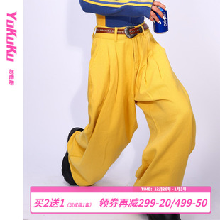 秋季 宽松显瘦阔腿裤 季 女复古彩虹裤 女 小众设计水洗休闲裤 哟酷酷