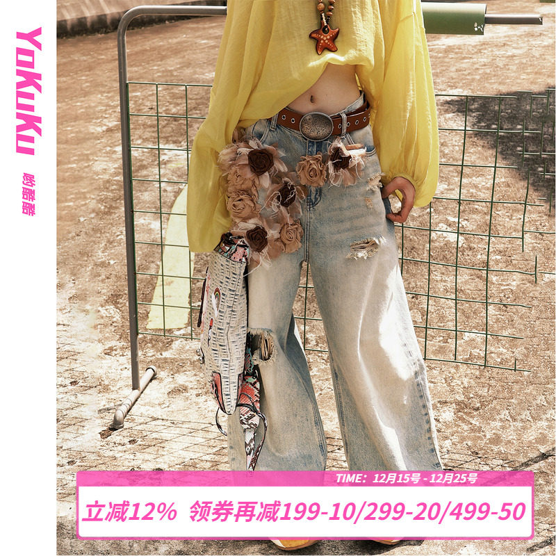 哟酷酷小众复古休闲阔腿裤女