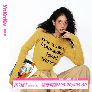 显瘦圆领套头毛衣针织衫 哟酷酷 提花字母保暖修身 美式 巴恩一下