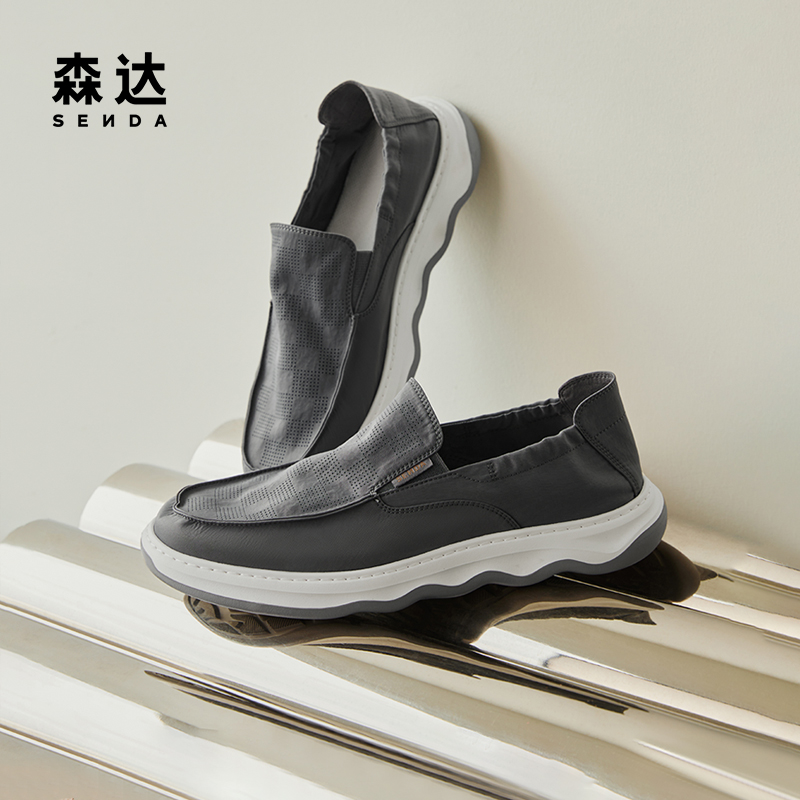 森达老北京布鞋男爸爸鞋春秋商场同款舒适休闲简约一脚蹬V9T17CM4