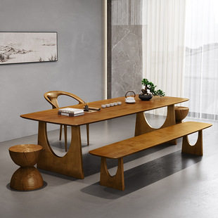 新中式实木茶桌椅组合原木大板茶台全套简约家用办公室接待泡茶桌