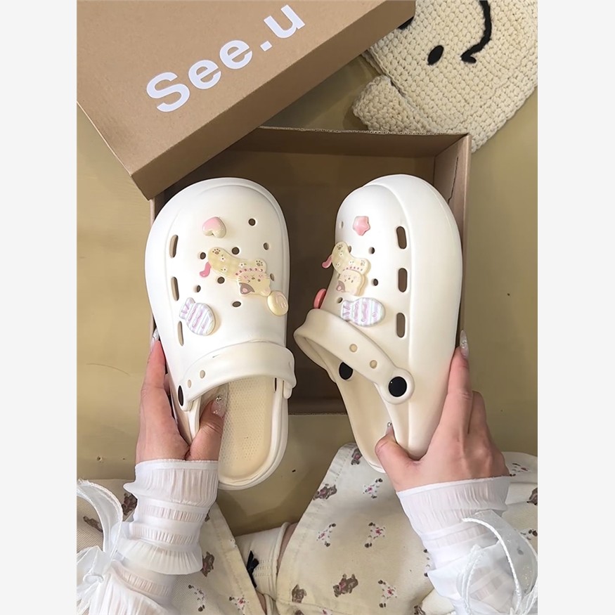 厚底洞洞鞋女2025新款夏外穿包头凉拖鞋女防滑可爱卡通一脚蹬拖鞋