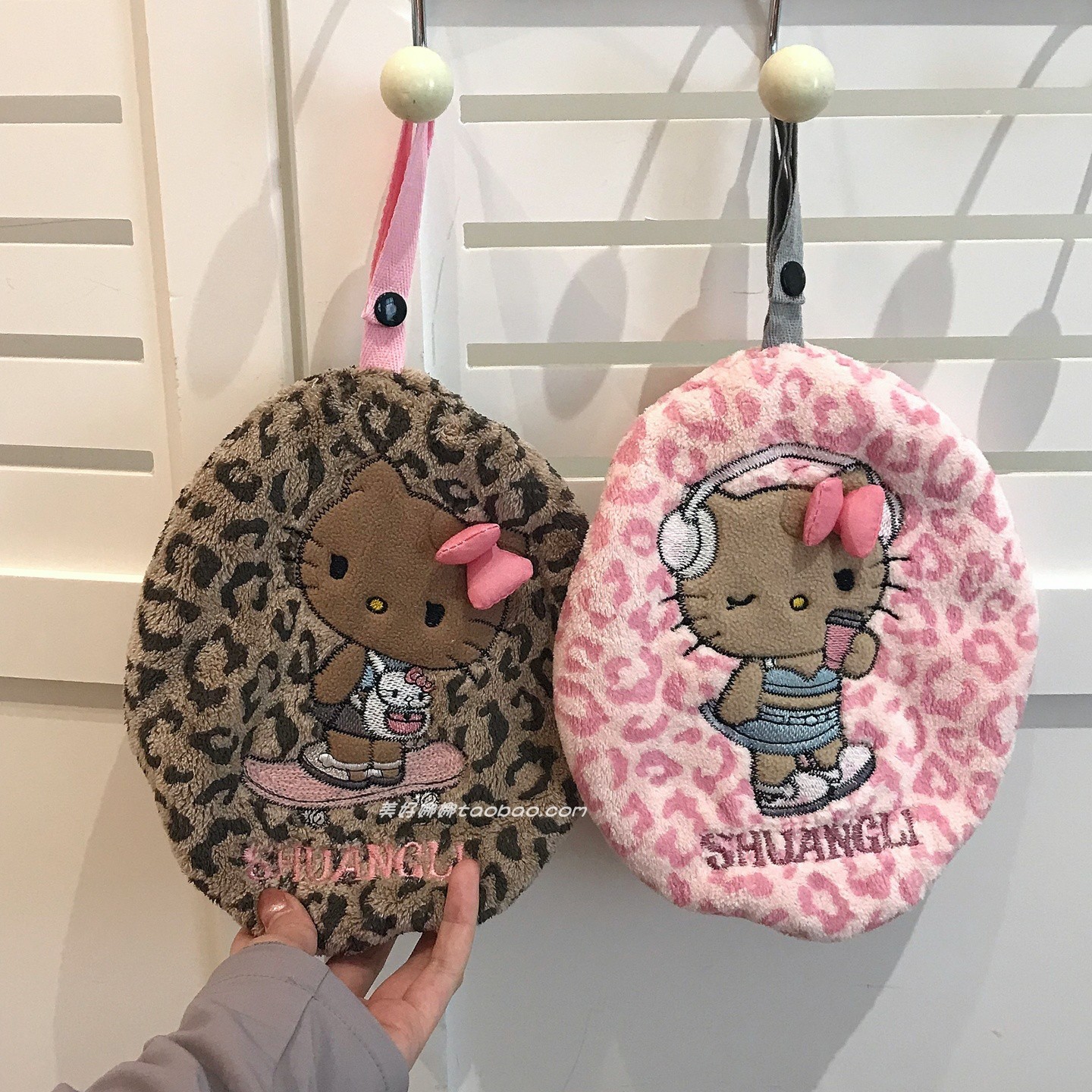 ins可爱卡通豹纹kitty猫擦手巾挂式厨房毛巾珊瑚绒吸水家用可挂