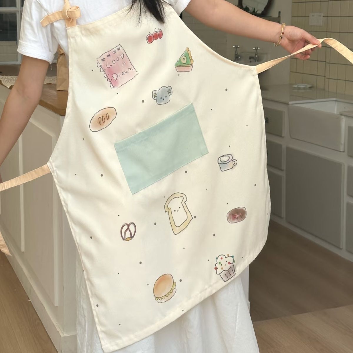 居家厨房围腰防水防油围裙新款可爱家用工作服卡通成人做饭餐饮