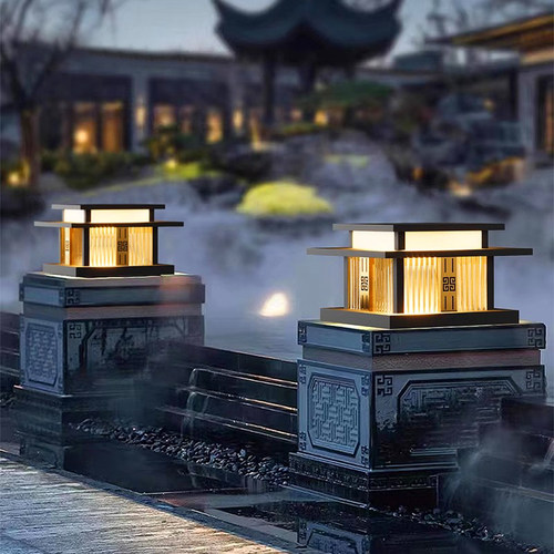 新中式太阳能门柱围墙别墅柱头灯