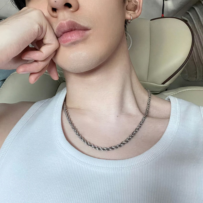 原版邓为同款项链复古做旧麻花链