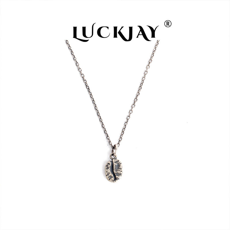 LUCKJAY纯银咖啡豆太角链项链男