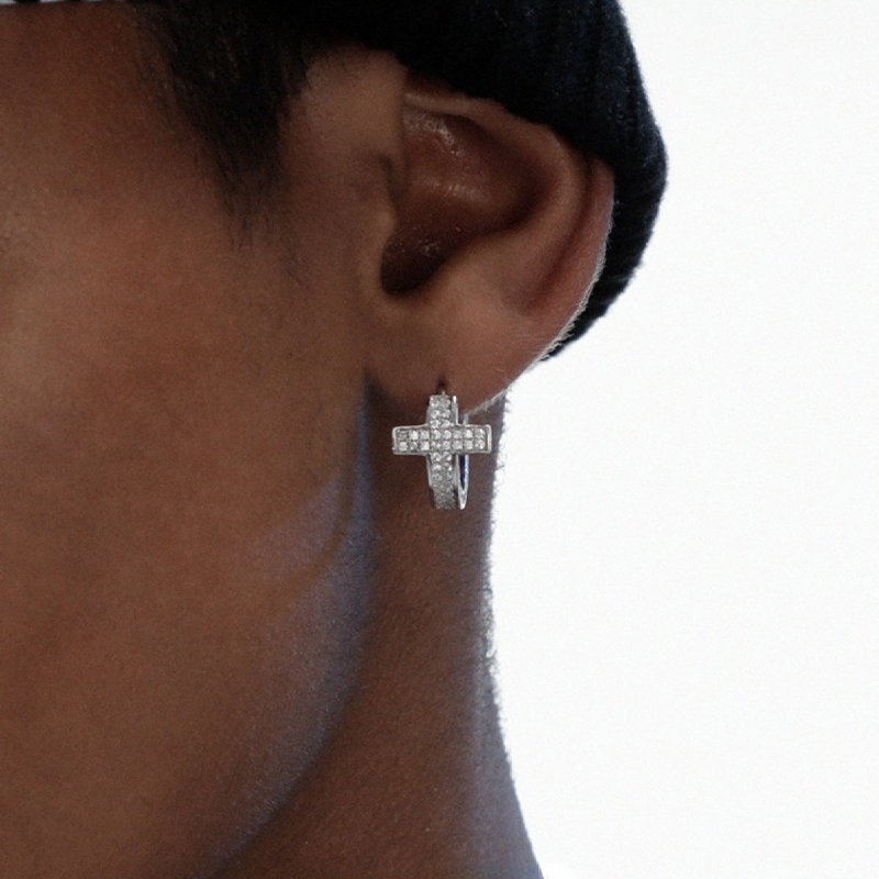 LUCKJAY满镶十字架耳环欧美纯银