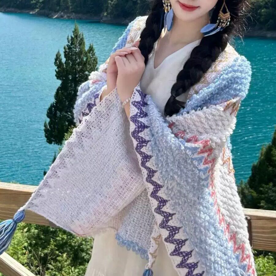 披肩女外搭配裙子旅游民族风针织