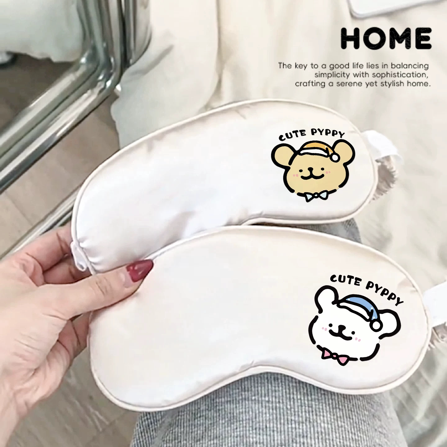 可爱小狗真丝眼罩薄款眼罩睡眠遮光0压感睡觉遮光冰凉缓解眼疲劳