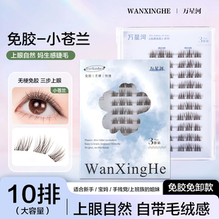 万星河胶水款小苍兰大容量10排装韩系黑棕色假睫毛超自然单簇新手
