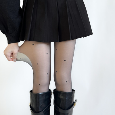 秋冬超自然细腻加绒光腿神器双层裸感爱心圆点连裤袜保暖打底裤女