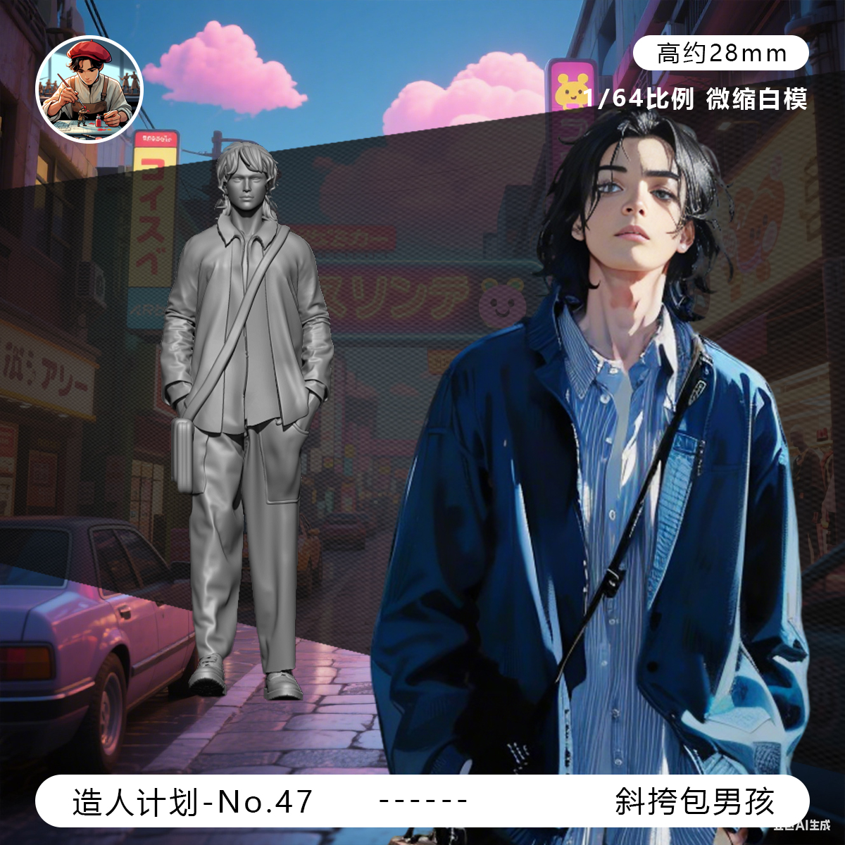 【街头帅哥】阳光男孩 街拍 1/64车模小人偶模型手办1:43微缩白模