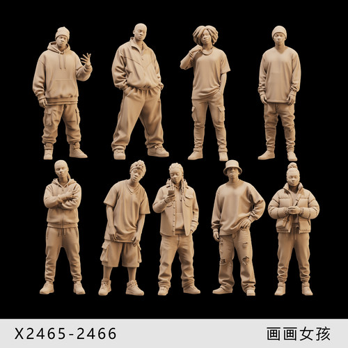 【西海岸嘻哈】街头说唱艺人 1/64人偶模型手办 43比例微缩白模