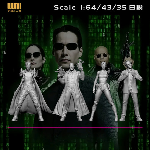 【黑客帝国】里奥 墨菲斯 1/64小人偶模型手办1:43比例微缩白模