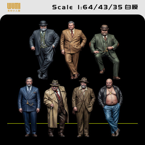 【胖先生】肥胖的男人 1/64人偶模型手办43比例3D打印微缩白模
