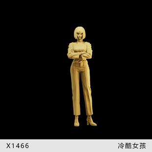 【高冷美女】冷酷女孩 齐耳短发 1/64小人偶模型手办1:43微缩白模