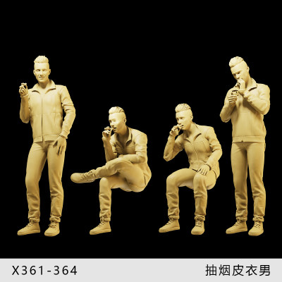 【抽烟男人】皮衣街头小混混1/64车模小人偶模型手办1:43微缩白模