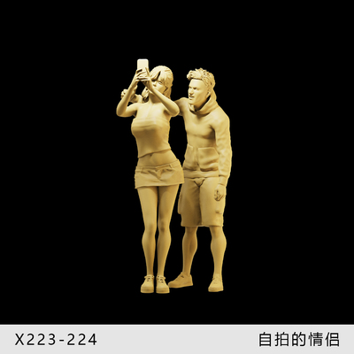 【情侣】拍照的亲密男女 1/64小人偶模型手办1:43微缩沙盘白模