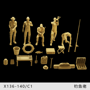【钓鱼佬】户外运动男人最爱1/64小人偶模型手办1:43微缩沙盘白模
