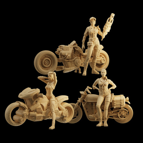 【摩托车】机车女孩 骑车的人  1/64:人偶微缩车模场景 35模型