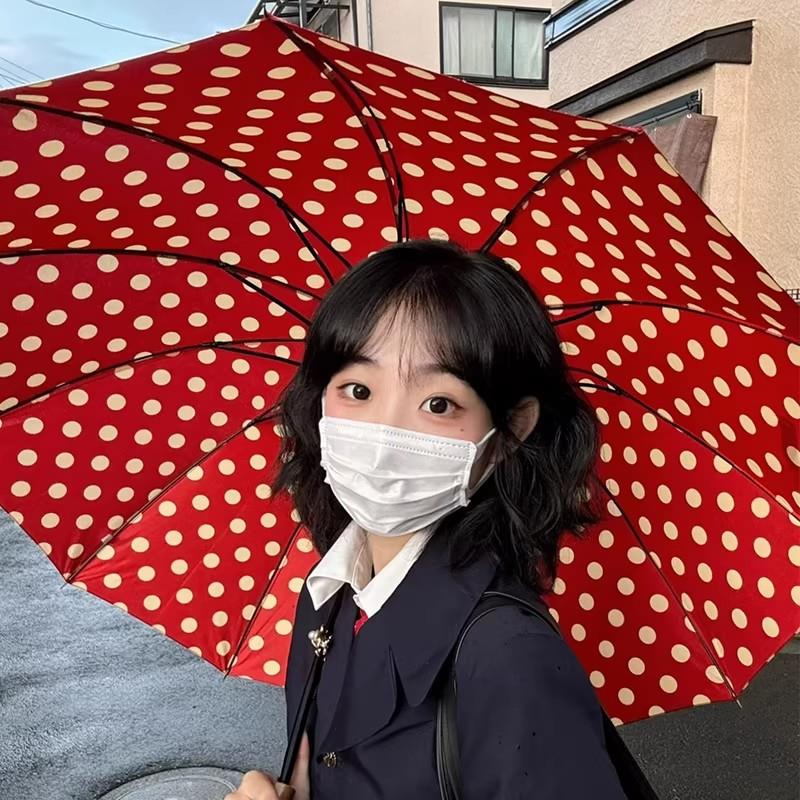 红色波点晴雨伞两用高颜值加大抗风自动伞折叠防晒防紫外线太阳伞