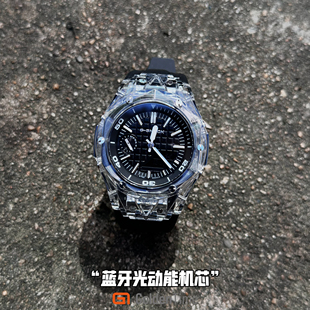 GoldenTime改装GAB2100蓝牙光动能农家橡树透明壳刺青防水手表男