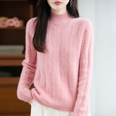2025新款秋冬半高领女100纯羊毛衫宽松加厚针织打底毛衣