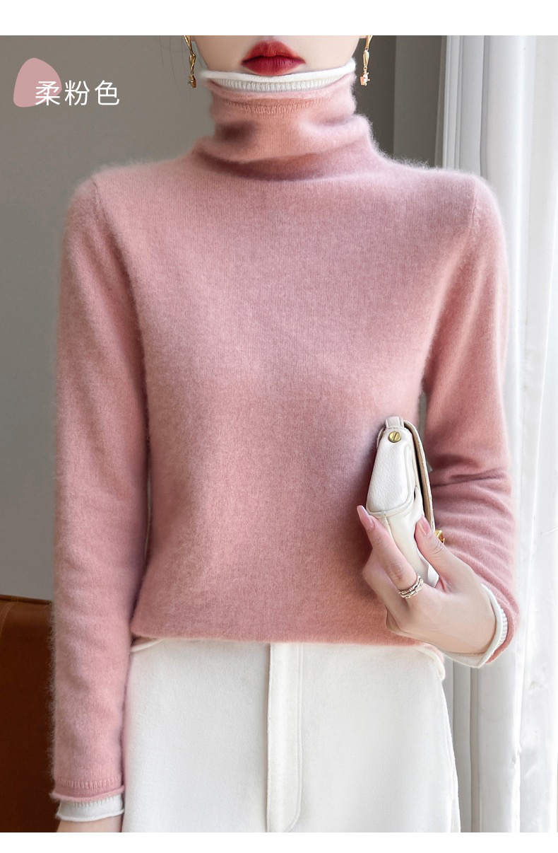 堆堆领女秋冬100%纯羊毛内搭保暖长袖针织打底衫