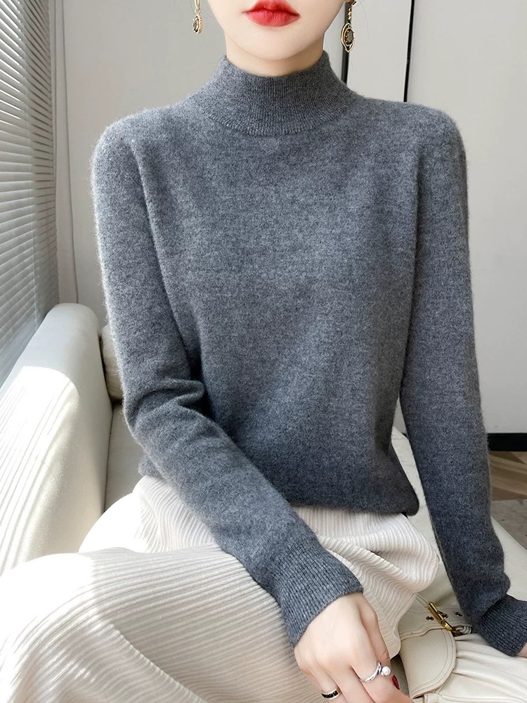 可贴身双层半高领羊毛衫女100 纯羊毛内搭纯色羊绒针织毛衣打底衫