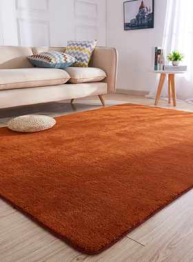 地毯客厅卧室北欧沙发茶几香槟色短毛摄影棚橙色隔音橘色毛毯垫子