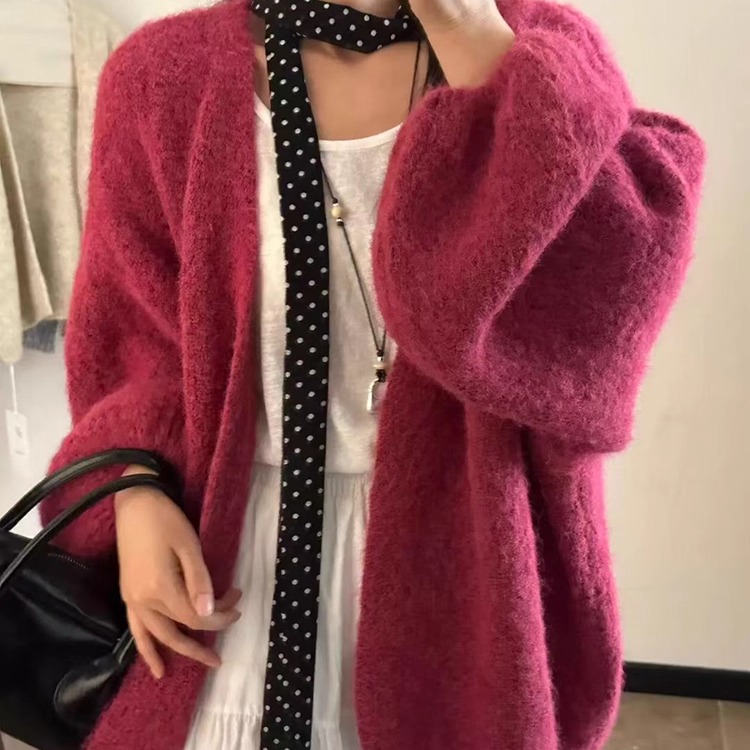 早秋chic韩系粉色毛衣开衫外套女秋冬季2025新款慵懒风针织衫上衣