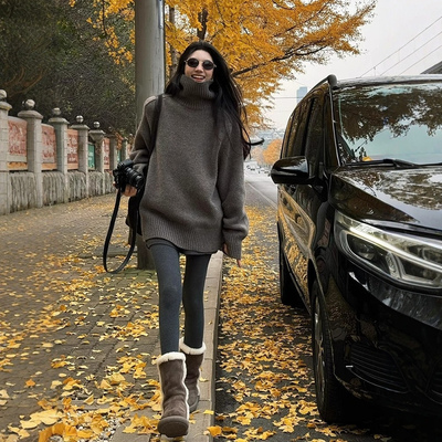 秋冬加厚高领遮臀慵懒风女针织衫