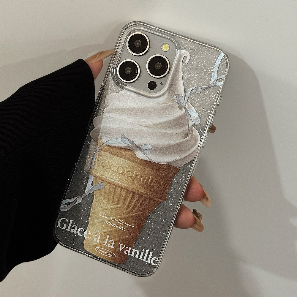 夏日蝴蝶结冰淇淋闪粉适用16苹果15ProMax手机壳iPhone13小众简约少女心韩风12Pro软14Promax保护套14透明