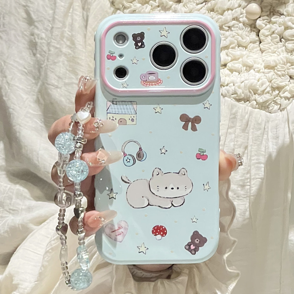 软萌猫咪适用苹果17promax手机壳iphone16pro新款15女款14小众日韩风13防摔12软壳17保护套创意卡通奶蓝挂链
