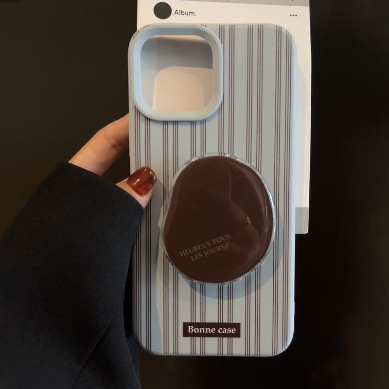 复古ins棕色条纹适用苹果17promax手机壳iphone16新款15pro男女款14小众简约12日韩高级感全包软壳带支架