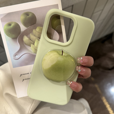 小众ins青苹果支架15适用17pro苹果16ProMax手机壳iPhone16全包14新款14Promax保护套13小清新卡通11少女