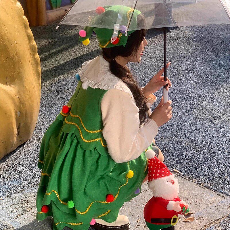 圣诞树服装cos服饰女成人儿童亲子装演出衣服圣诞节拍照装饰氛围