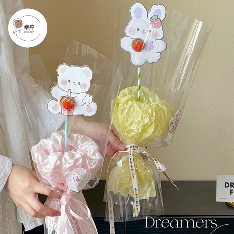 六一儿童节成品棒棒糖插卡抱抱桶花束卡片配件DIY礼物花店材料