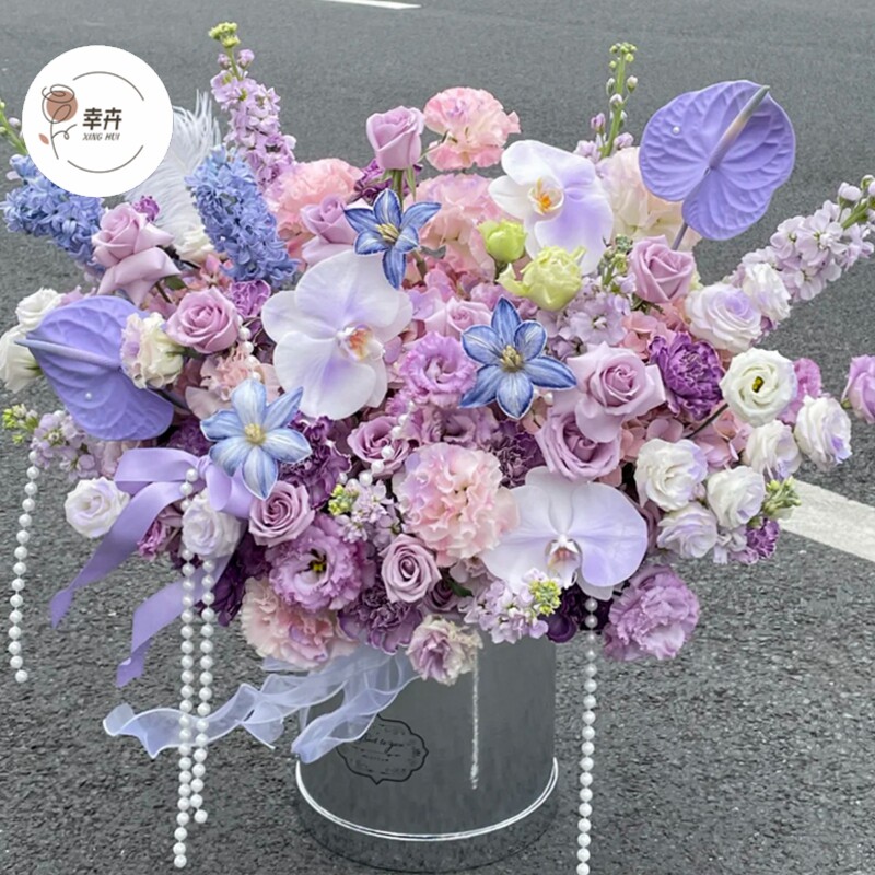 鲜花花束抱抱桶银色花艺插花纸盒